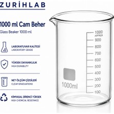 ZURIHLAB Cam Beher 1000mL - Dereceli Laboratuvar Ölçü Kabı