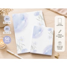 Miray Craft Mavi Çiçek Desenli 2'li Set (A4-A5) Notepad - Not Defteri - Bloknot
