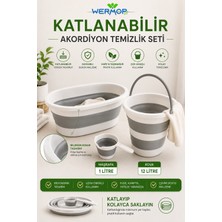 Safir 3'lü Katlanabilir Temizlik Seti Katlanır Çamaşır Sepeti Su Kovası Maşrapa