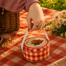 Sarkap Home 1 L Strawberry Kırmızı Deri Saplı Kutu ve 6'lı 30 ml Kavanoz Piknik Seti 140X65 mm