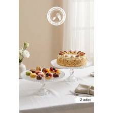Selen Concept Damla Model Ayaklı Cam Yuvarlak Kek ve Pasta Sunumluk 2'li Set