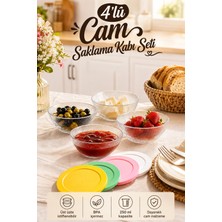 Porsima Sarına 4lü Renkli Kapak Cam Saklama Kabı-Kase 250ML
