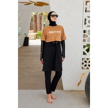 Remsa Mayo Spor Likra Logo Detay Tam Kapalı Tesettür Mayo R140 Camel