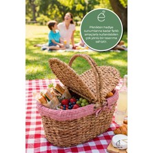 Evonita 40X19X25 Oval Rattan Piknik Sepeti Çift Kapaklı Dekoratif Hasır Görünümlü Taşıma Sepeti