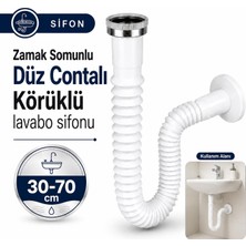 Nzb Zamak Somunlu Lavabo Evye Sifonu Uzun Körüklü 30-70 cm Uzar Beyaz Düz Contalı Plastik Gider Borusu