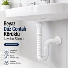 Nzb Lavabo Evye Sifonu Uzun Körüklü Uzayabilir 30-70 cm Kıvrılır Beyaz Düz Contalı Plastik Gider Borusu