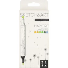 Bruno Visconti Sketch ve Art Çift Taraflı Markör Kalem 6 Renk Peyzaj 22-0081/08
