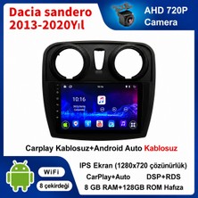 SBAID Dacia Sandero 2013-2020 Yıl Uyumlu 8GB Ram 128GB Rom Hafıza Android Kablosuz Carplay Navigasyon Multimedya 9 Inç Ekran Hediye Görüş Kamerası Hediye Çerçevesi 8+128