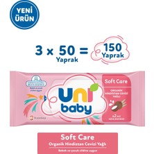 Uni Baby Soft Care Organik Hindistan Cevizi Yağlı Islak Mendil 3x50 150 Yaprak