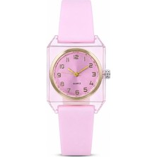 Saattino Kadın Kol Saati Pembe Silikon Kordon Şeffaf Kare Kasa Analog Kadran ST-304452