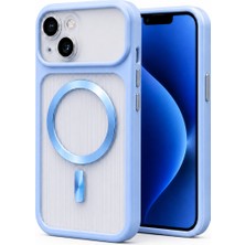 CoverZone  iPhone 15 ile Uyumlu Frostring Magsafe ile Uyumlu Manyetik Halkalı Kılıf – Metalik Halka, Çizgili Şeffaf Arka Yüzey, Kamera Korumalı Darbe Emici Esnek Telefon Kılıfı Mavi