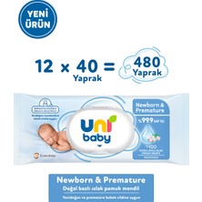 Uni Baby Newborn & Premature Yenidoğan Islak Pamuk Mendil 12X40 480 Yaprak