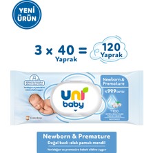 Uni Baby Newborn & Premature Yenidoğan Islak Pamuk Mendil 3X40 120 Yaprak
