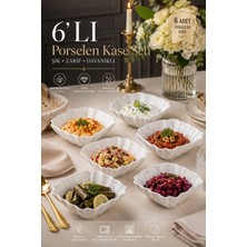 Porsima 6'lı Beyaz Porselen Kase Seti – Çerez, Meze, Salata ve Kahvaltılık Servis Kasesi 15CM