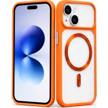 CoverZone  iPhone 14 ile Uyumlu Frostring Magsafe ile Uyumlu Manyetik Halkalı Kılıf – Metalik Halka, Çizgili Şeffaf Arka Yüzey, Kamera Korumalı Darbe Emici Esnek Telefon Kılıfı Turuncu