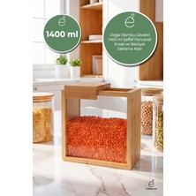 Evonita 1400 ml Bambu Kapaklı Erzak Kabı Bakliyat Saklama Kabı Mutfak Organizer Tekli Saklama Kutusu