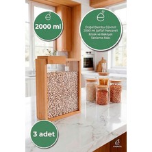 Evonita 2000 ml Bambu Kapaklı Erzak Kabı Bakliyat Saklama Kabı Mutfak Organizer Tekli Saklama Kutusu (3 Adet)