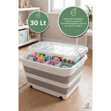 Evonita Katlanır Saklama Kutusu 30 Lt Tekerlekli Kapaklı Kilitli Organizer Akordiyon Yer Kaplamaz