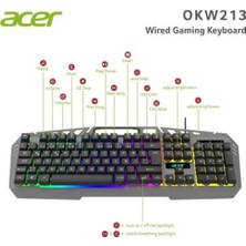 Acer OKW213 Gri RGB Rainbow Backlit Gaming Keyboard Rainbow (Kablo Uzunluğu 1,5mt)