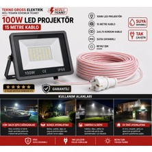 TEKNO 15 Metre 100 Watt Seyyar LED Projektör Beyaz Işık Aydınlatma Su Geçirmez Dış Mekan IP66 Tak Çalıştır