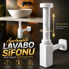 Badem10 Lavabo Sifonu Mat Beyaz Koku Önleyici Gider Sifonu Modern Tasarım Lavabo Altı Sifon Körüklü Boru