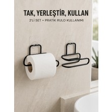 Just Cheap Store 2’li Duvara Yapışkanlı Tuvalet Kağıtlığı Siyah Metal Pratik Rulo Tutucu