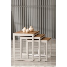 Sehpol Zeyna Üçlü Zigon Sehpa 50X40X52/45X40X46/40X40X40 (Beyaz - Atlantik Çam)