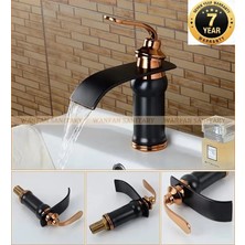 İthal Faucet Banyo Lavabo Bataryası Yeni Model Siyah / Rose Renk Şelale 7 Yıl Garantili İthal