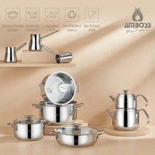 Amboss Cool 14 Parça Çelik Tencere Seti Ergonomik Saplı Gri Renk 24 cm Ebatlarıyla Kolay Temizlik COO-0243