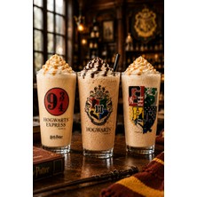 Zuri Design 3'lü Harry Potter Baskılı Cam Bardak Seti Hogwarts Temalı Şeffaf Tasarım Günlük Kullanım 570 cc