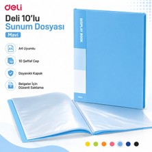 Deli A4 10'lu Sunum Dosyası 10 Şeffaf Cepli Display Book Evrak ve Belge Dosyası