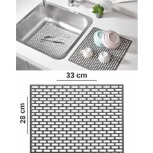 Silikon Kaydırmaz Lavabo Paspası, Gri, 33X28 Cm, Delikli Tasarım, Mutfak ve Banyo Için Su Geçiren Tezgah Koruyucu Mat