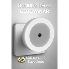 Yuvarlak Otomatik Gece Lambası, Işığa Duyarlı Ldr Sensörlü, Fotoselli (Beyaz)