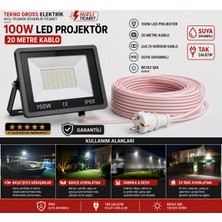 TEKNO 20 Metre 100 Watt Seyyar LED Projektör Beyaz Işık Aydınlatma Su Geçirmez Dış Mekan IP65 Tak Çalıştır