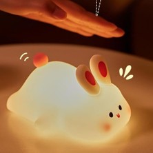Yumuşak Silikon Tavşan Mini Gece Lambası Dekoratif Işık Derecesi Ayarlanabilir Yatak Odası Lambası Rabbit Kitap Okuma Lambası Çocuk Odası (Tavşan - YH302)