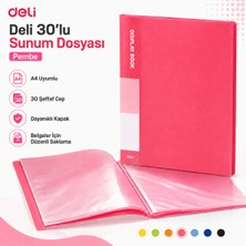 Deli A4 30'lu Sunum Dosyası 30 Şeffaf Cepli Display Book Evrak Belge ve Proje Dosyası