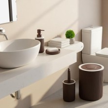 TeknoKapsül 5’li Mürdüm Rengi Banyo Seti – Çöp Kovası, Sıvı Sabunluk, Diş Fırçalık, Sabunluk ve Wc Fırçası – Modern Çizgili Şık Tasarım