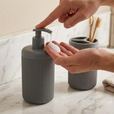 TeknoKapsül Ikili Sabunluk Seti - Modern Banyo ve Mutfak Tezgah Üstü Seti - Sıvı Sabunluk ve Losyon Şişesi - Paslanmaz Pompalı 2'li Set-Antrasit Renk