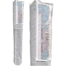 TeknoKapsül Pencereli Halı Hurcu Gri Çizgili – Fermuarlı Toz Geçirmez Organizer Hurç, Büyük Kapasiteli Saklama Torbası (1 Adet) (6m² 38X210 Cm)