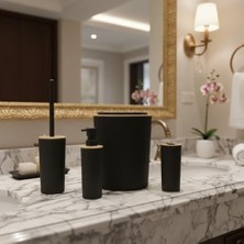 TeknoKapsül Şık Antrasit 4’lü Banyo Seti – Çöp Kovası, Tuvalet Fırçası, Sıvı Sabunluk ve Diş Fırçalık| Modern ve Dayanıklı Tasarım