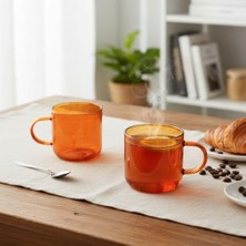 TeknoKapsül 2'li Borosilikat Cam Kupa Seti - 380 ml Isıya Dayanıklı Renkli Kahve ve Çay Bardağı - Kurşunsuz Ekolojik (2 Adet) Amber (Bal Rengi) ve Füme Renk Seçenekleri (Amber (Bal Rengi) - 2 Adet)