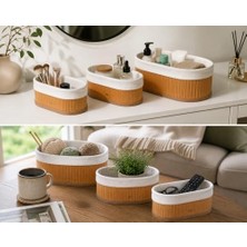 TeknoKapsül 3’lü Bambu Sepet Seti, Kumaş Astarli Düzenleyici Organizer, Büyük Orta Küçük Boy, Çok Amaçlı Kullanım, Banyo Mutfak Salon Masa Düzenleme Sepeti, Doğal Dekoratif Saklama Kutusu