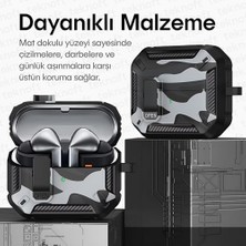 TeknoKapsül Galaxy Buds 3 Pro, Buds 3 ve Buds 3 Fe ile Uyumlu Mandallı Kapak Kilit Sistemli Mat Dokulu Darbelere Dayanıklı Kamuflaj Silikon Kılıf (Siyah)