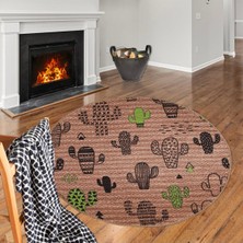Perhal JY49 Yuvarlak Kilim – Kaktüs Desenli Dekoratif Halı Kilim