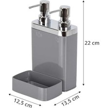 TeknoKapsül Gri Sünger Hazneli Mutfak Sıvı Sabunluk (300 Ml) ve Bulaşık Deterjanlık (500 Ml)