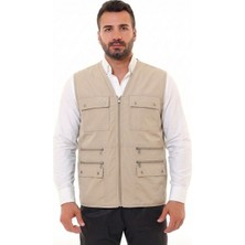 Gambia Outdoor's Erkek Keten Kumaş Avcı Yelek Çok Cepli Baba Yazlık