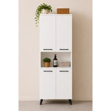 Reyo Enda Home Listra 4 Kapaklı Çok Amaçlı Dolap 170,8 Cm,  Raflı, Ayaklı Depolama Dolabı - Beyaz