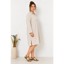 Bt Moda Müslin Büyük Beden Polo Yaka Yırtmaçlı Elbise/ Tunik