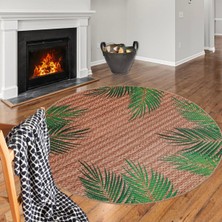 Perhal JY50 Yuvarlak Kilim – Yeşil Tropikal Yaprak Desenli Bohem Dekoratif Halı Kilim