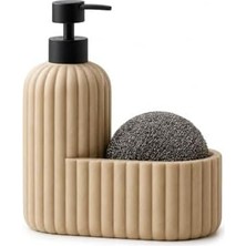 TeknoKapsül Polyresin Sıvı Sabunluk, Modern Çizgili, Krem Renk, Mat Doku, Sıvı Sabun, Pompalı, Kozmetik Şişesi, Doldurulabilir Sıvı Sabunluk, Banyo Mutfak Lavabo Otel Karavan Mien Aksesuarı